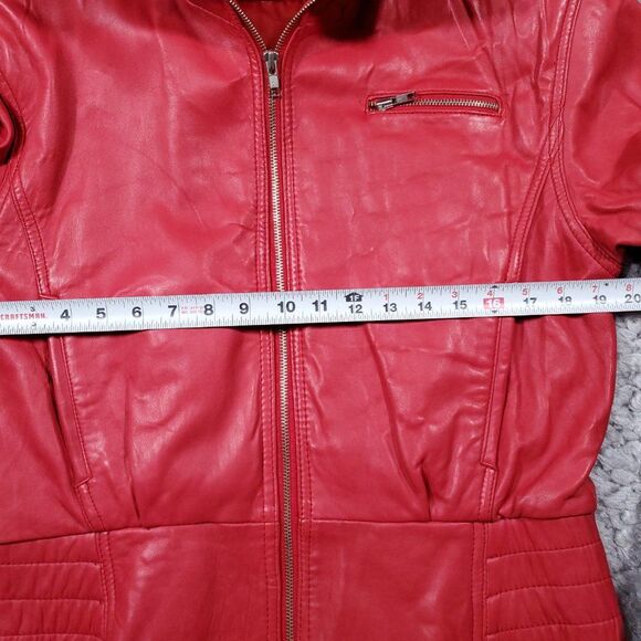 Vintage Georgetown Leather Design Hooded Biker Jacket Red Size Large Full Zip - Picture 15 of 15